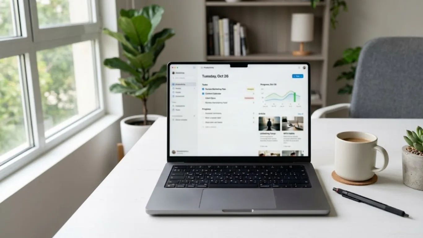 A minimalist workspace representing the organized workflow of Puzutask com in 2026
