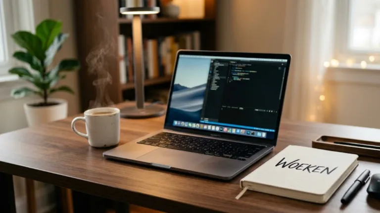 A minimalist desk setup representing the focused state of Woeken in 2026.