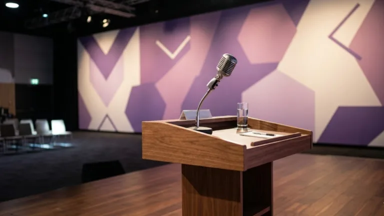 A professional podium and microphone symbolizing the role of a ksözcü or spokesperson in public communication.