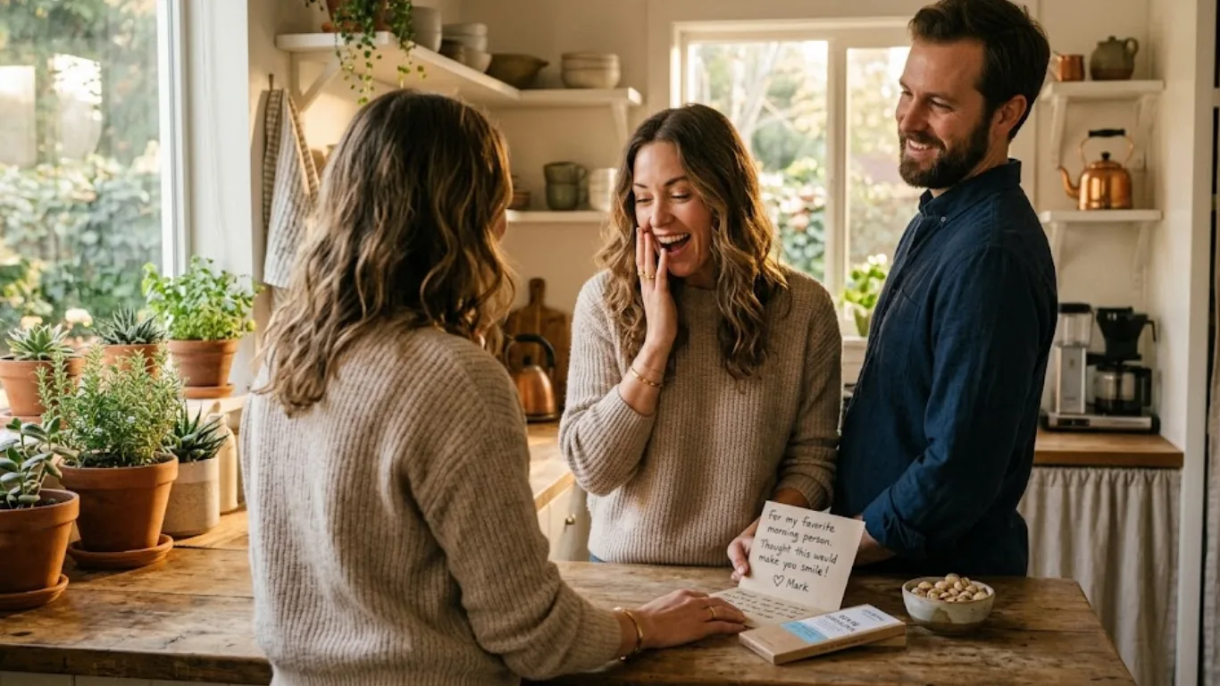 A heartwarming moment between a couple, representing the "wifekivers" trend of thoughtful and devoted relationship gestures.